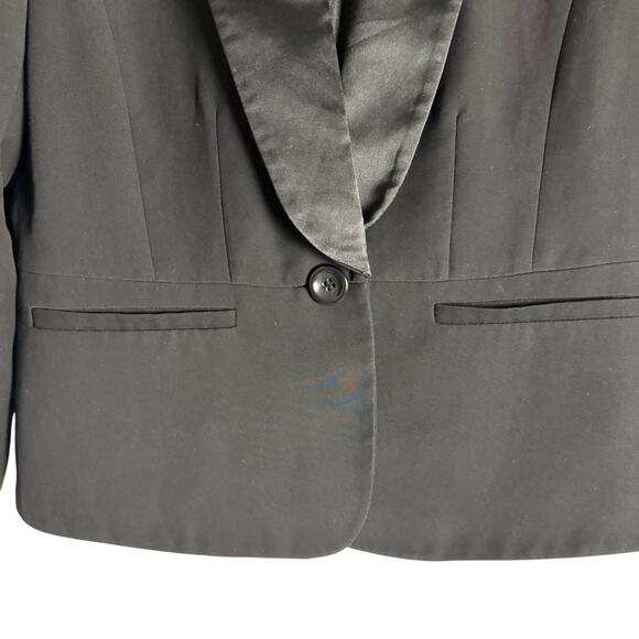 Forever 21 Black Y2K Satin Lapel One Button Tuxedo Blazer Jacket Women’s Small - Picture 3 of 8
